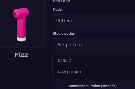 Studio pattern dropdown with Default and New pattern from Pattern Studio