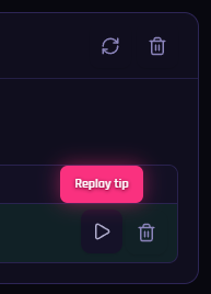 Replay tip button on a recent tip row in Tip Studio